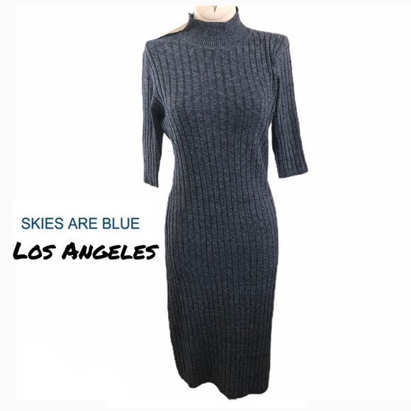 Zara Midi Ribbed Sweater Dress In Navy 